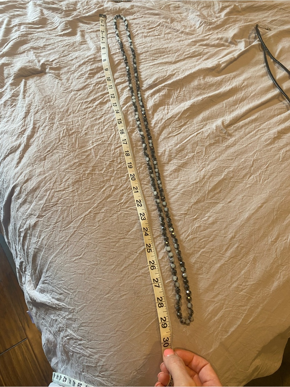 Long Faceted Beaded Necklace in Black and Gray